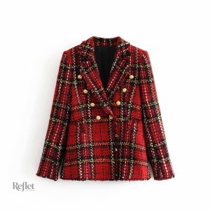 Veste vintage femme avec design à carreaux unique