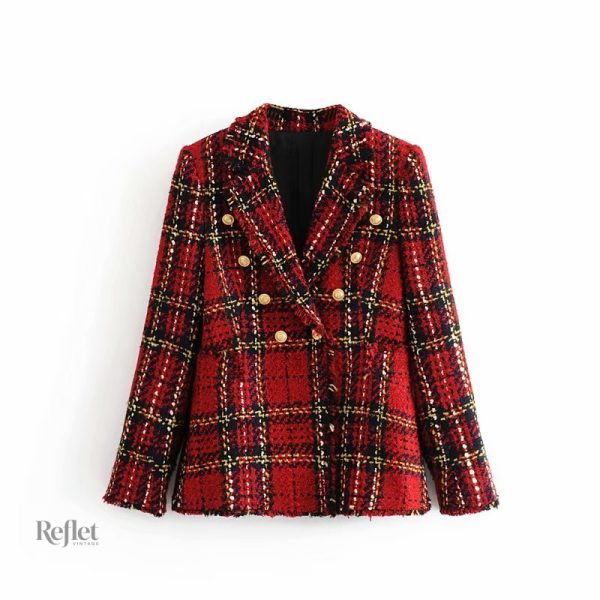 Veste vintage femme avec design à carreaux unique