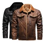 Veste en cuir noir avec finition vintage