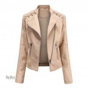 Veste vintage en simili cuir noir pour femme