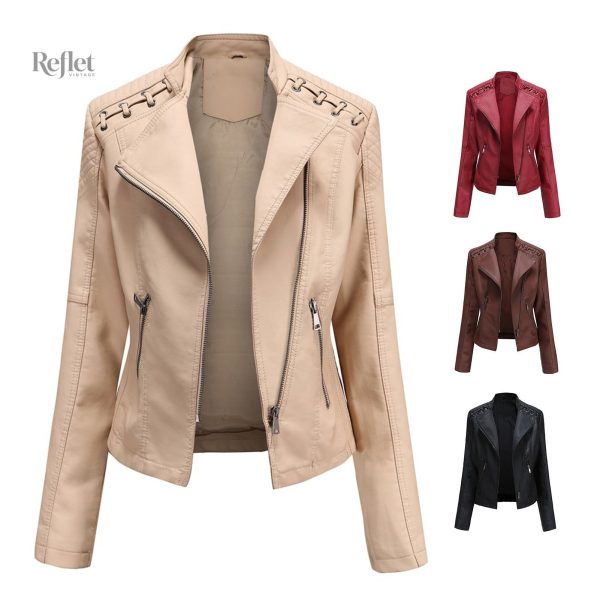 Veste simili cuir avec look rétro pour femmes