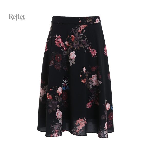 vetement-annee-50-jupe-fleur-1 Jupe fleurie rétro années 50 en tissu léger et coloré